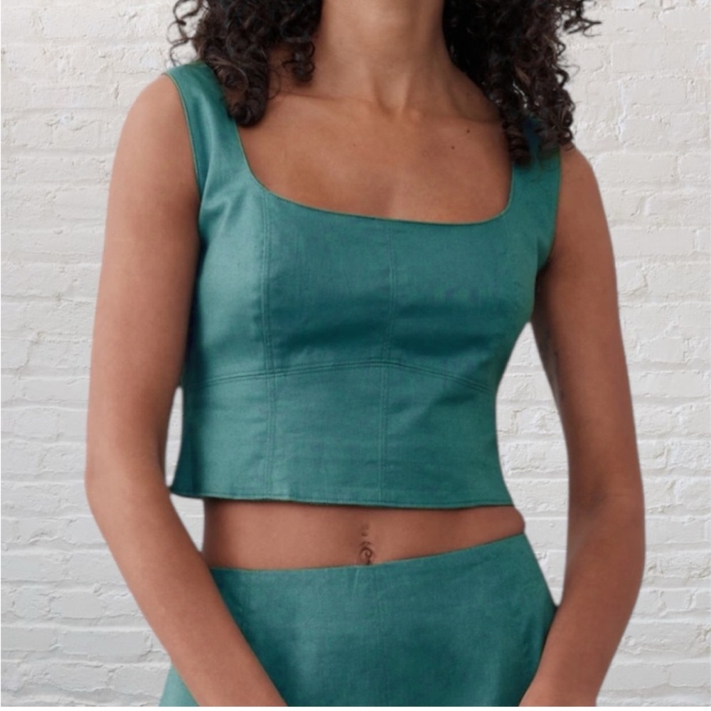 Two piece linen crop top and A line mid skirt